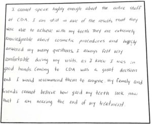Written smile gallery testimonial CDA