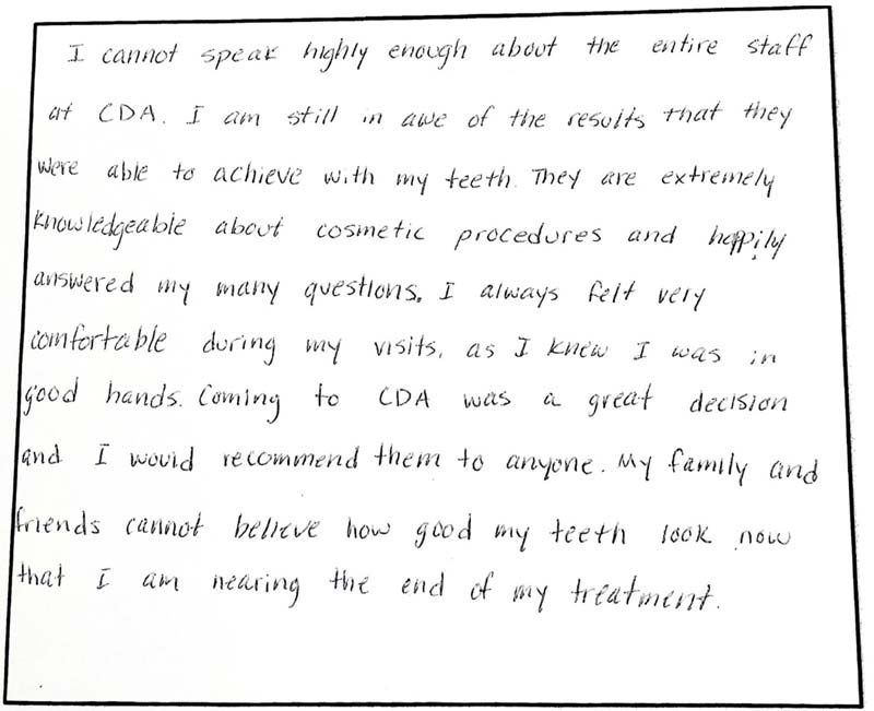 Written smile gallery testimonial CDA